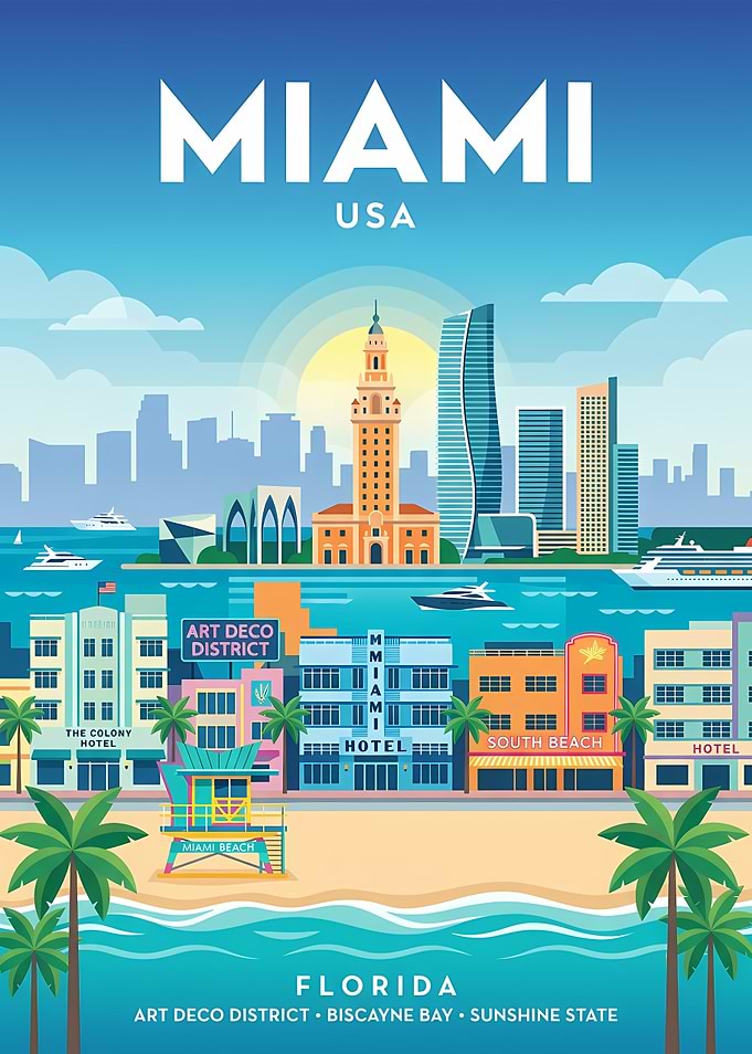 Miami Art Deco Travel Poster