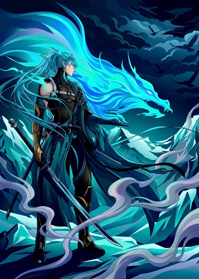 Anime Warrior with Blue Dragon Spirit