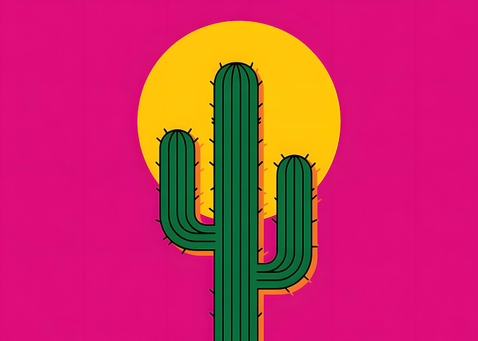 Minimalist Cactus and Sun