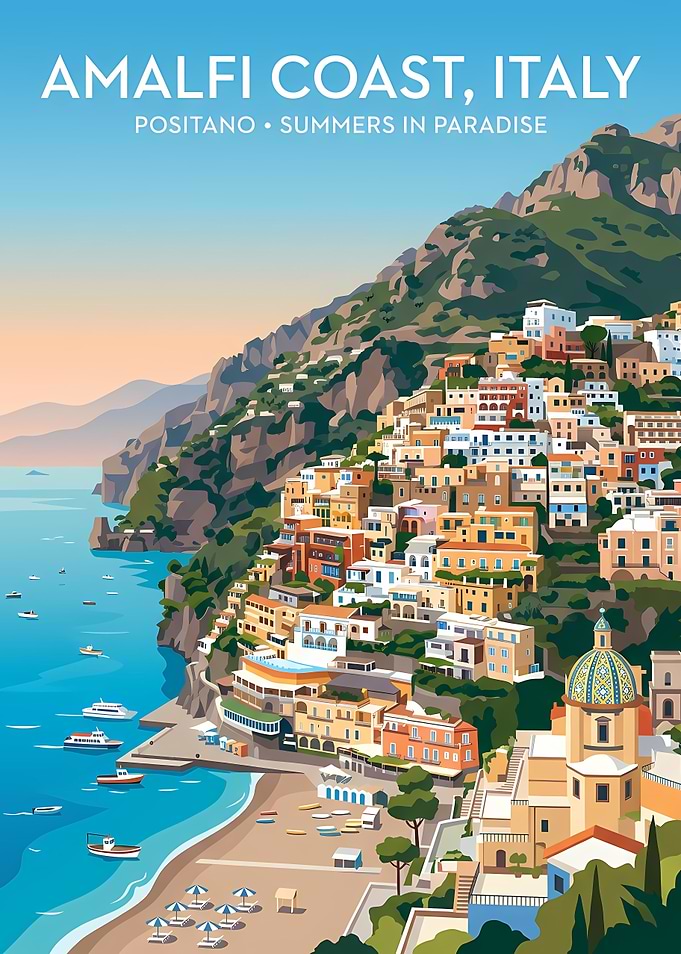 Amalfi Coast, Italy Travel Poster