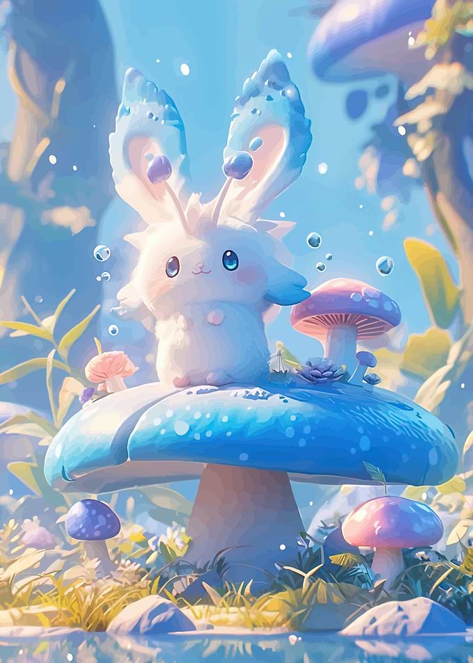 Cute creature on a mushroom