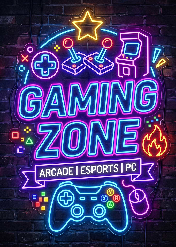 Neon Gaming Zone Sign arcade esports pc home decor