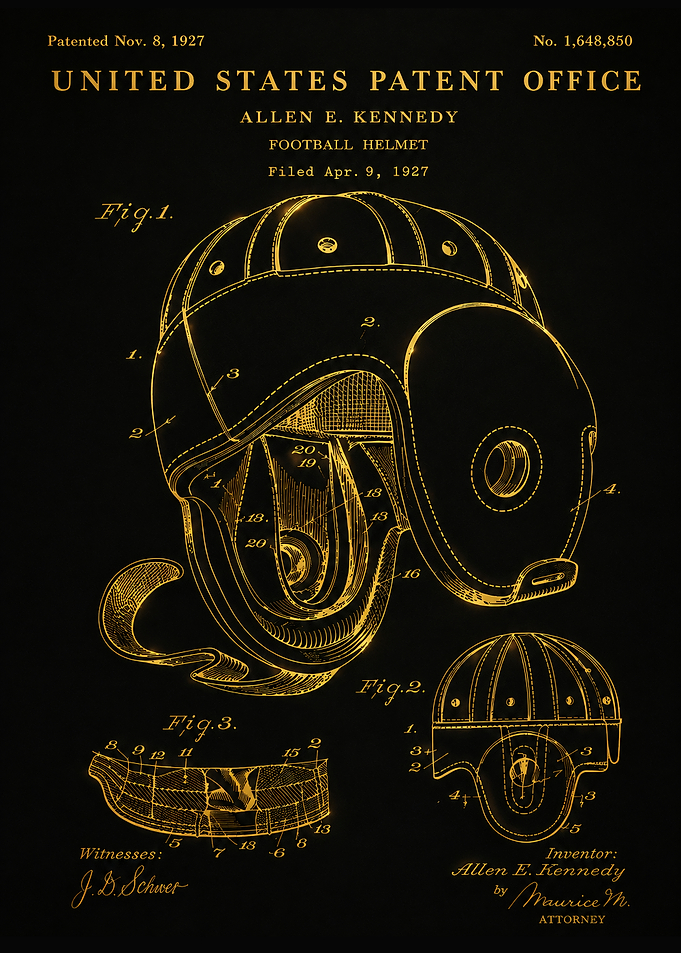 Vintage Football Helmet Patent Drawing
