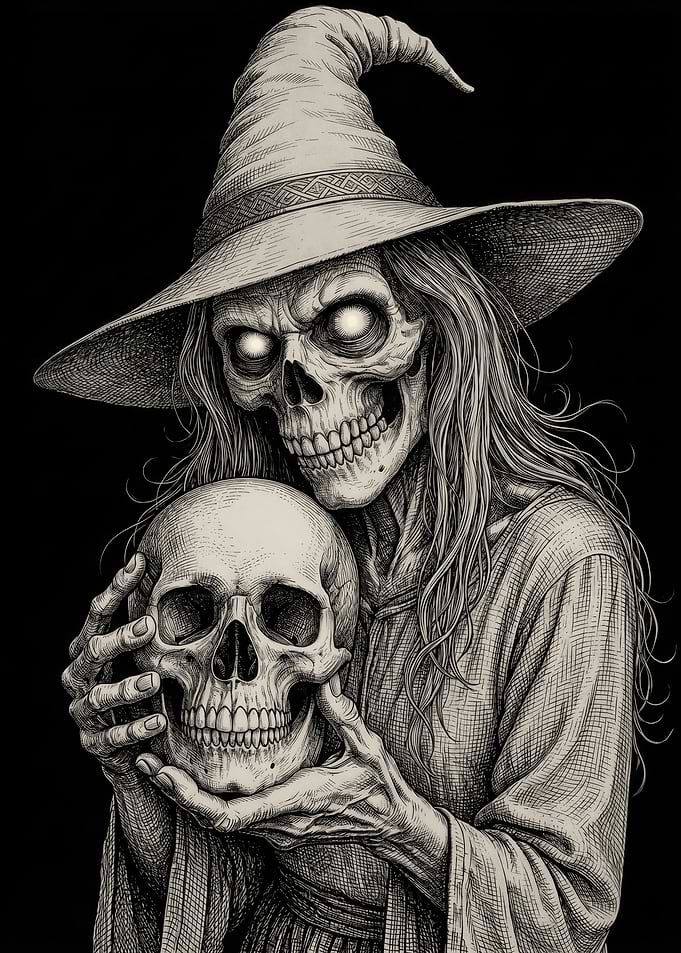 Skeleton Witch Holding a Skull