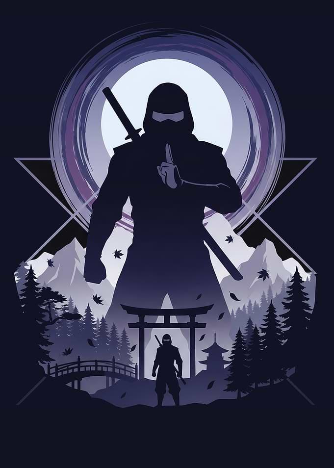 Ninja Silhouette in Japanese Landscape