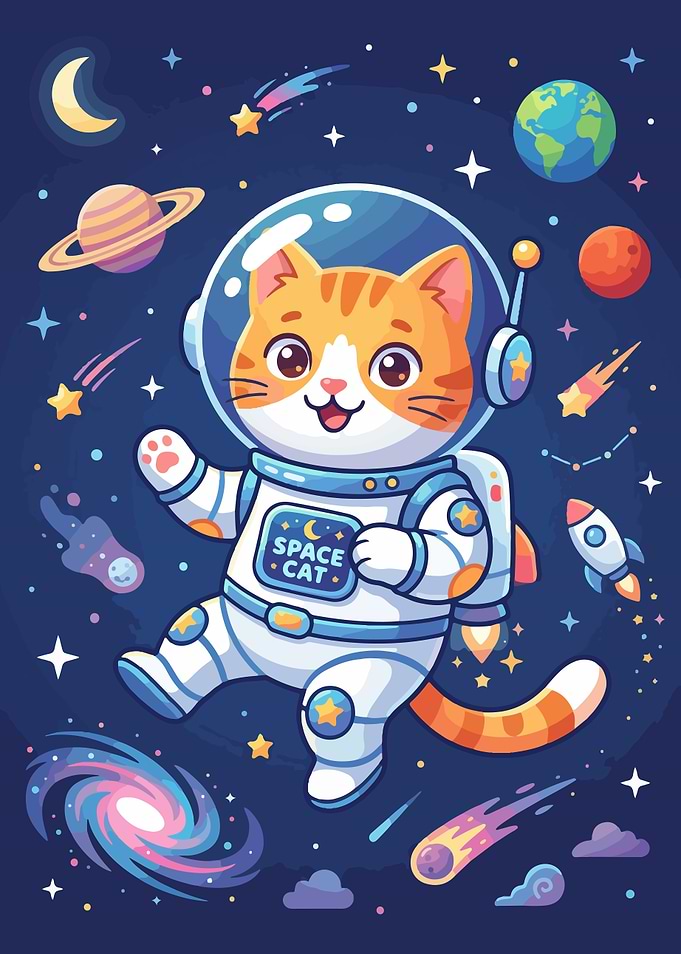 Cute Astronaut Cat in Space