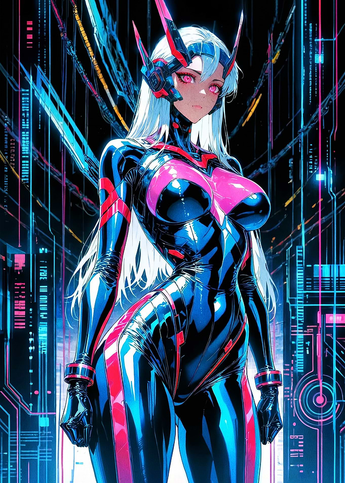 Cyberpunk Anime Woman in Futuristic Suit