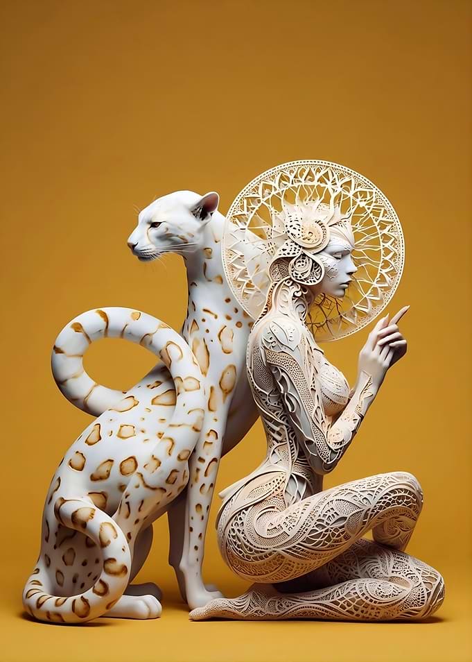 White Cheetah and Lace Woman
