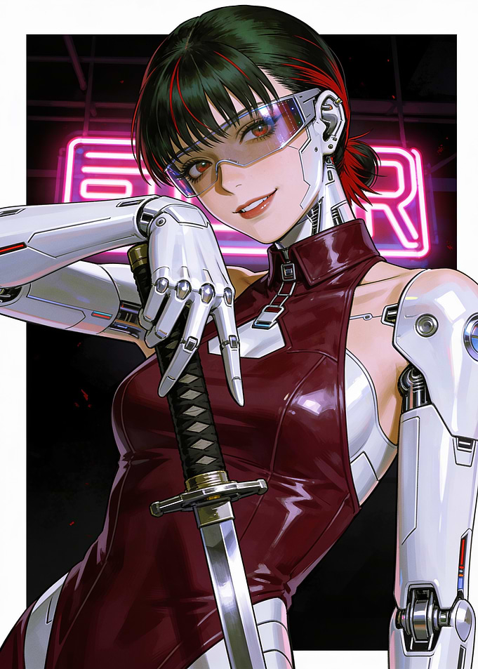 Cyberpunk Woman with Katana
