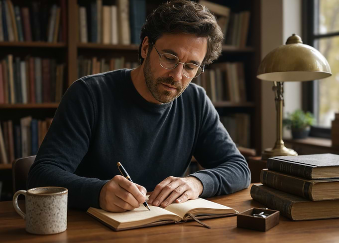 Man writing in a book