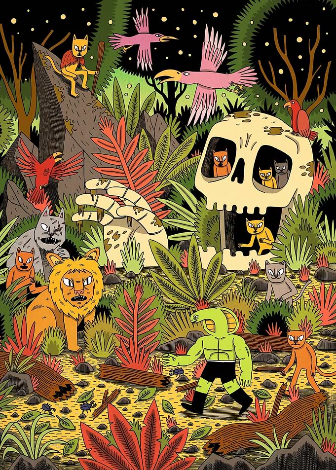 Jungle Scene with Anthropomorphic Animals