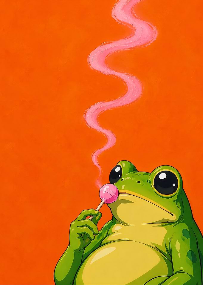 Frog with Lollipop and Pink Smoke
