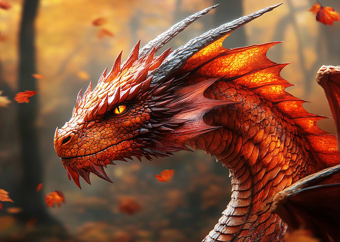 Fiery Dragon in Autumn Forest