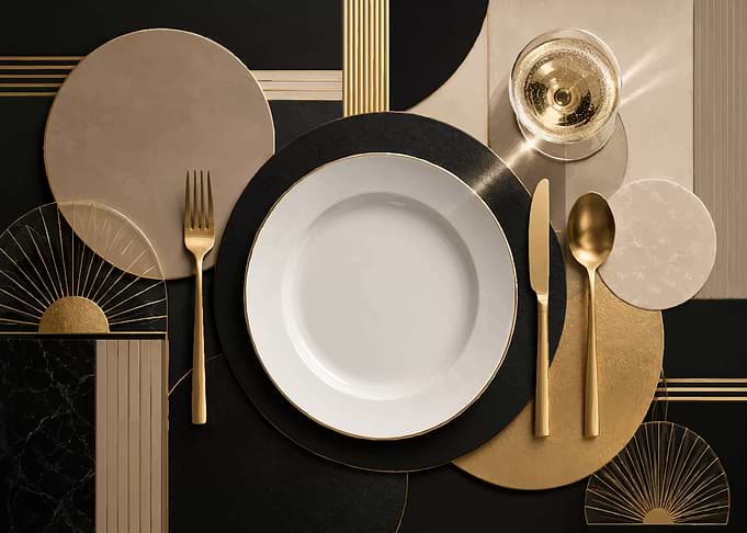 Elegant Table Setting with Gold Cutlery