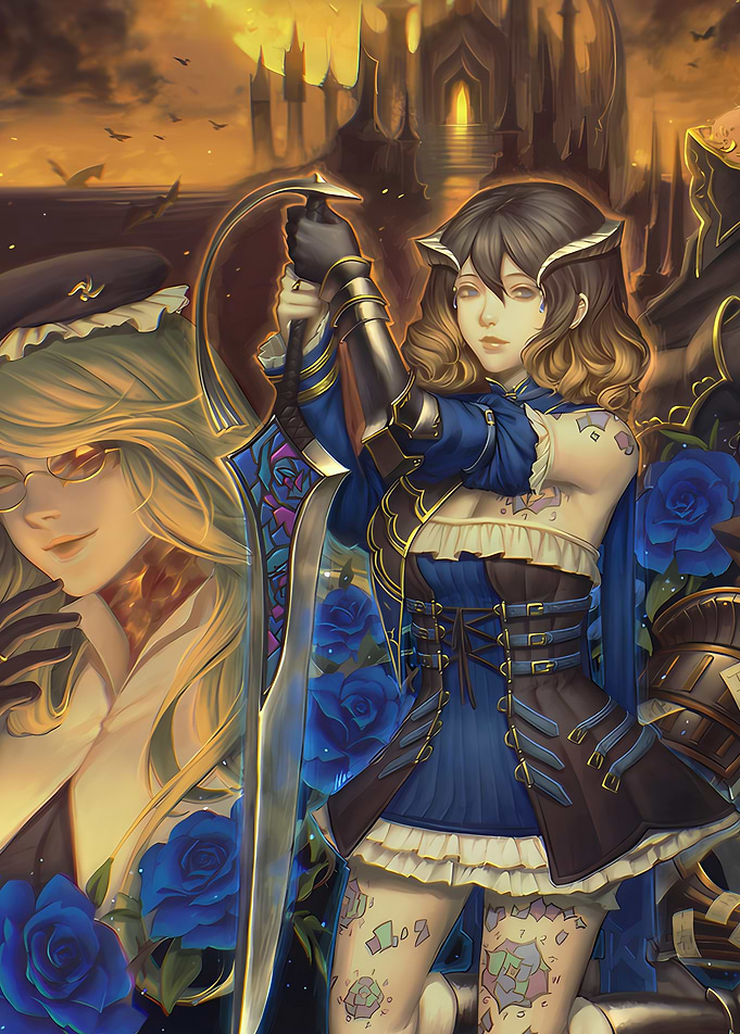 Fantasy Warrior with Blue Roses