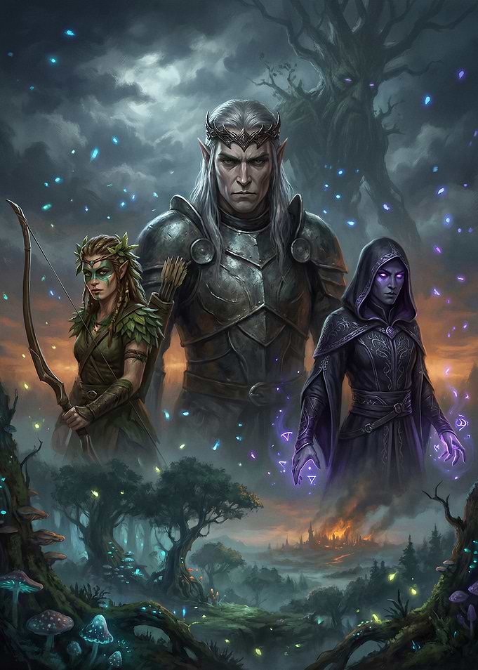 Fantasy Elves in Enchanted Forest