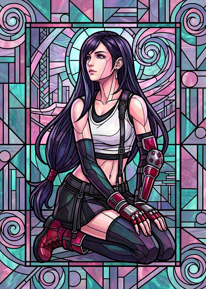 Final Fantasy VII Tifa Lockhart Stained Glass Art