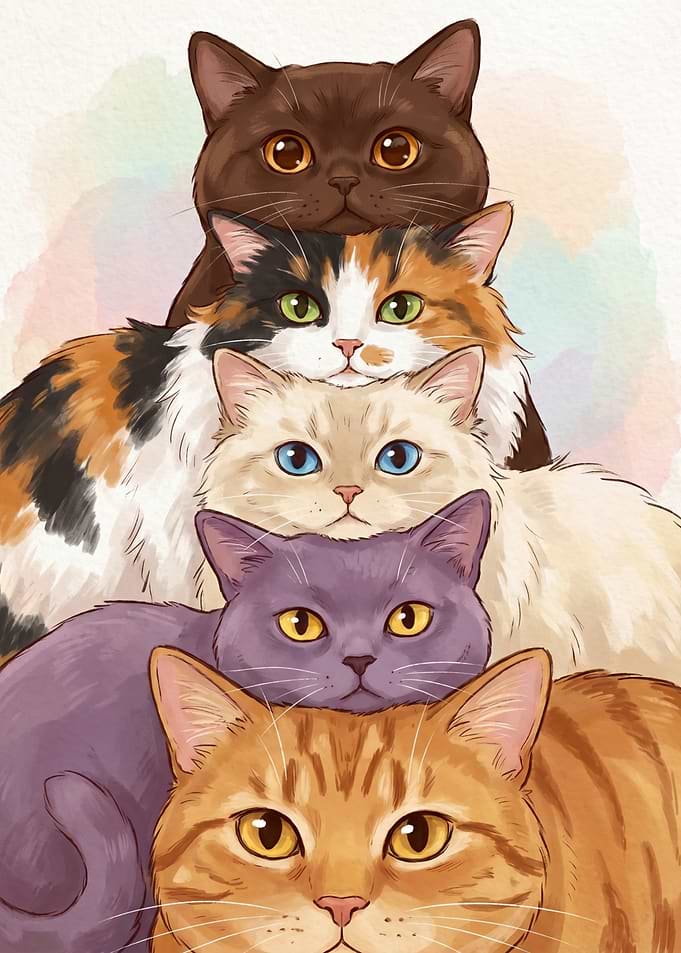 Stack of Adorable Cats