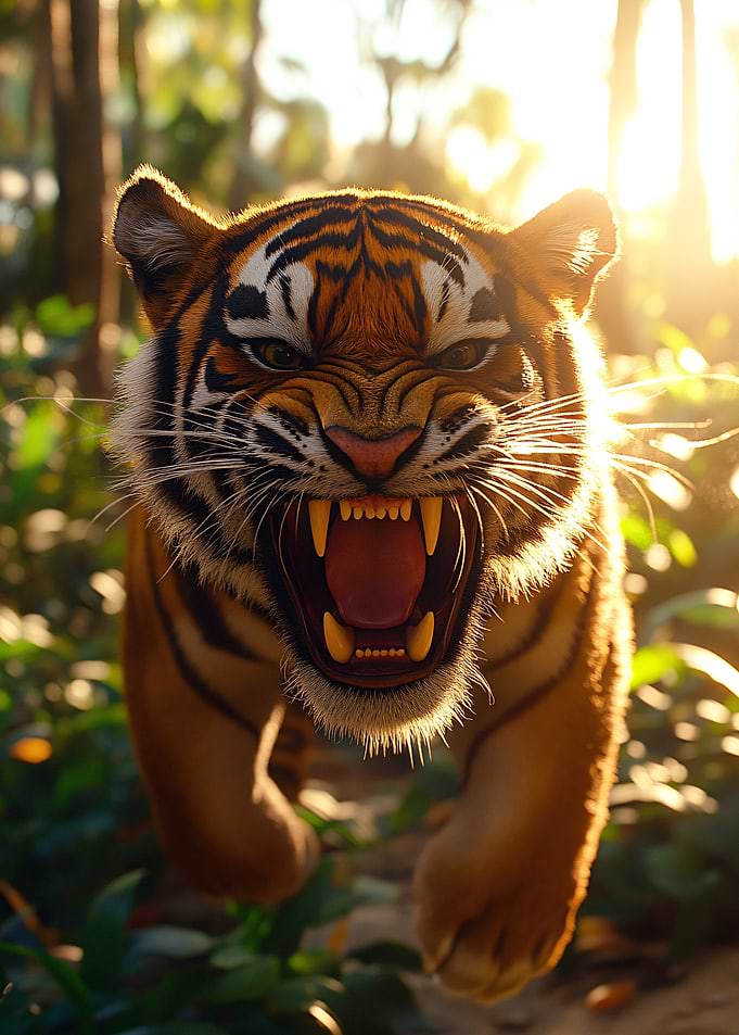 Fierce Tiger Roaring in Sunlight