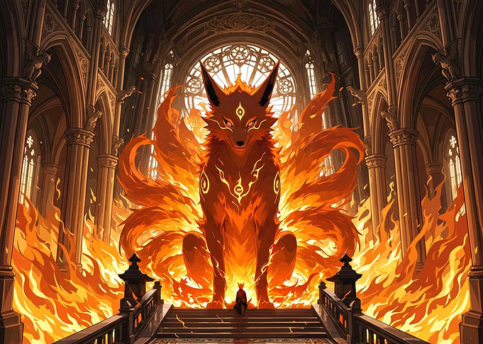 Nine-Tailed Fox in Fiery Cathedral