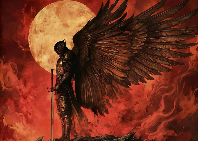 Angelic Warrior Under Blood Moon