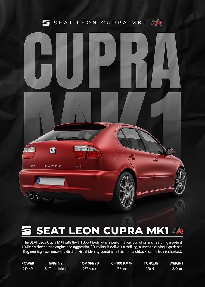 sleek red SEAT Leon fr car Poster