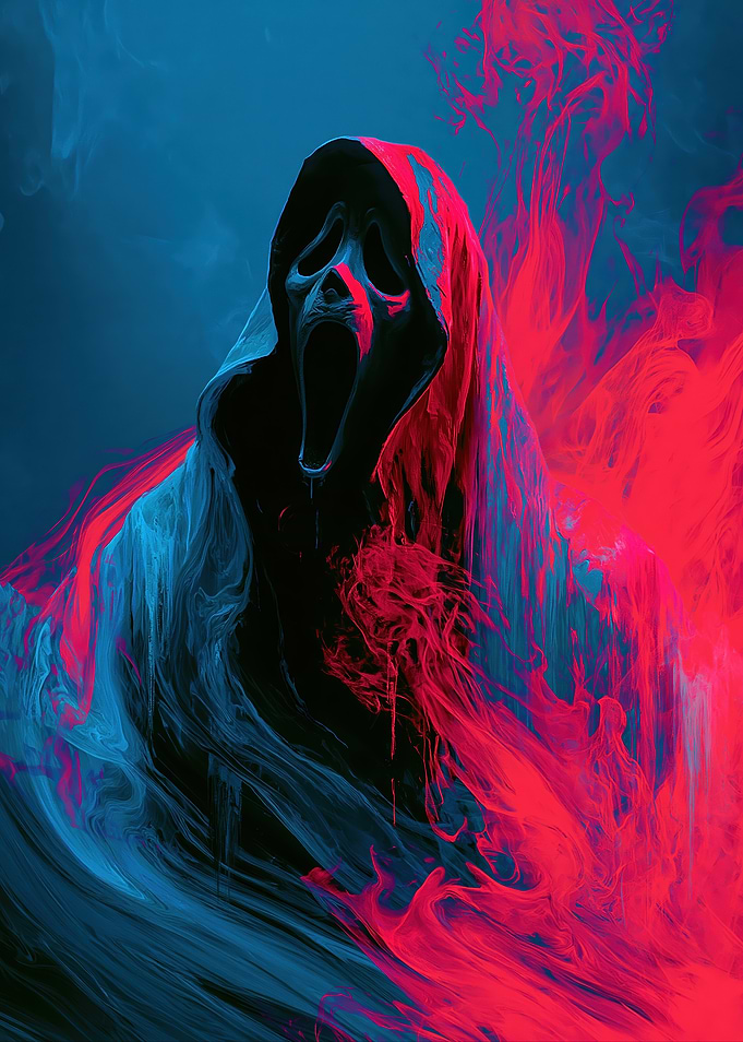 Scream Ghostface with Red and Blue Smoke