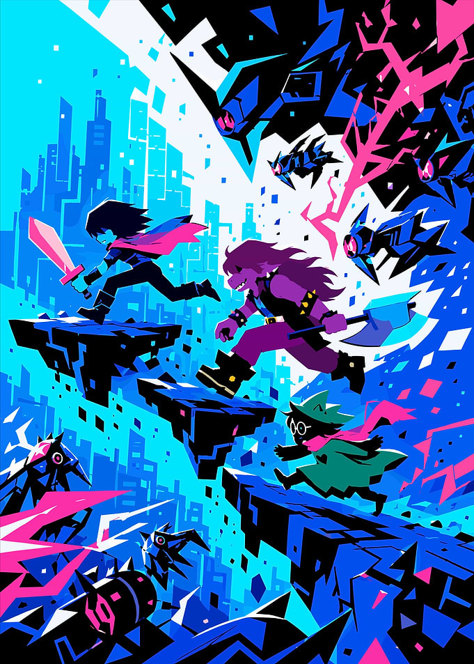 Deltarune Characters Running Through a Digital World