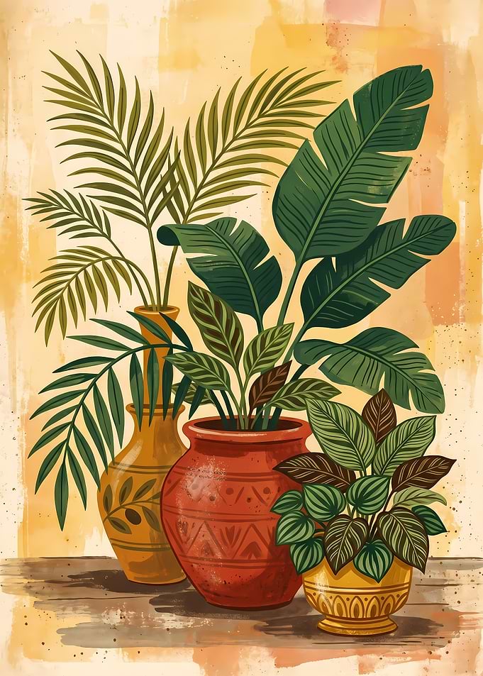 Tropical Plants in Decorative Pots