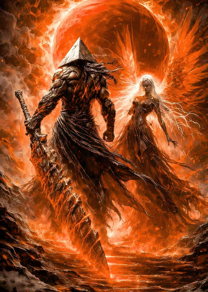 Fiery Pyramid Head and Angel