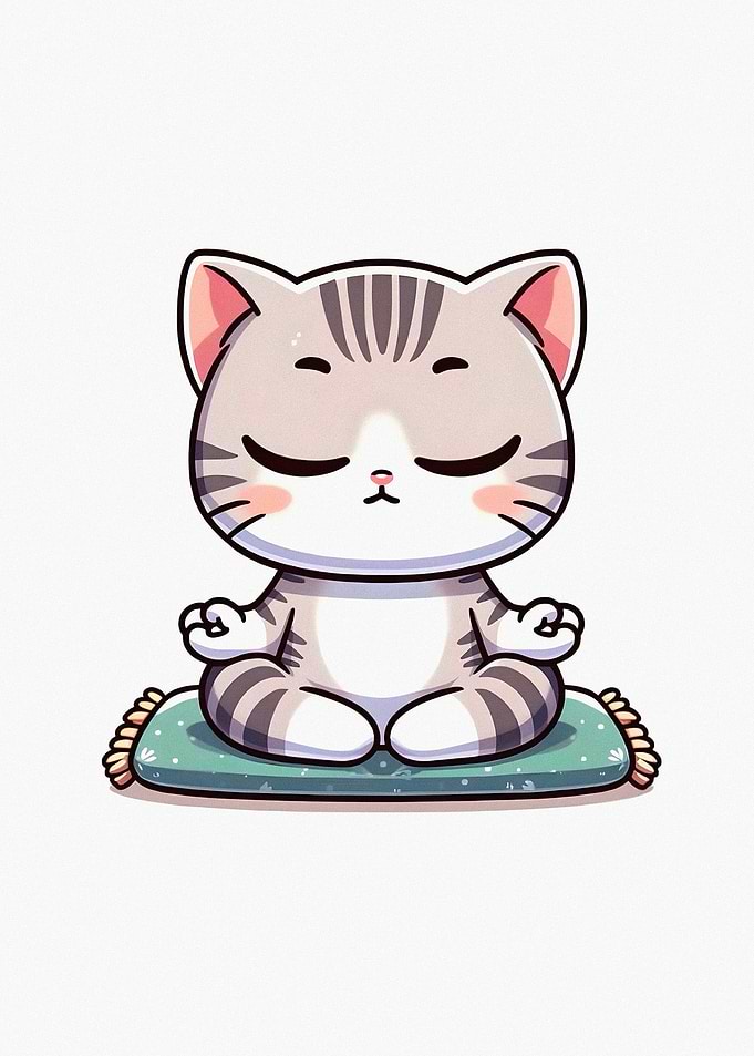 Meditating Cat on Cushion
