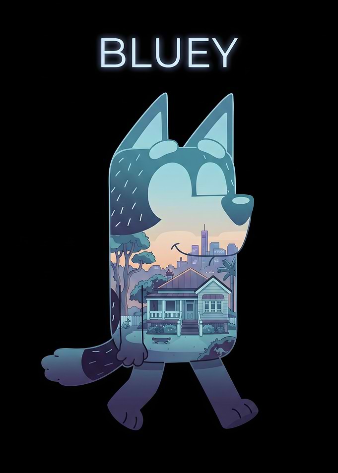 Bluey Character with Cityscape Inside