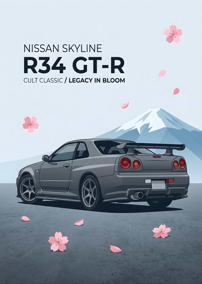 Nissan Skyline R34 GT-R with Mount Fuji