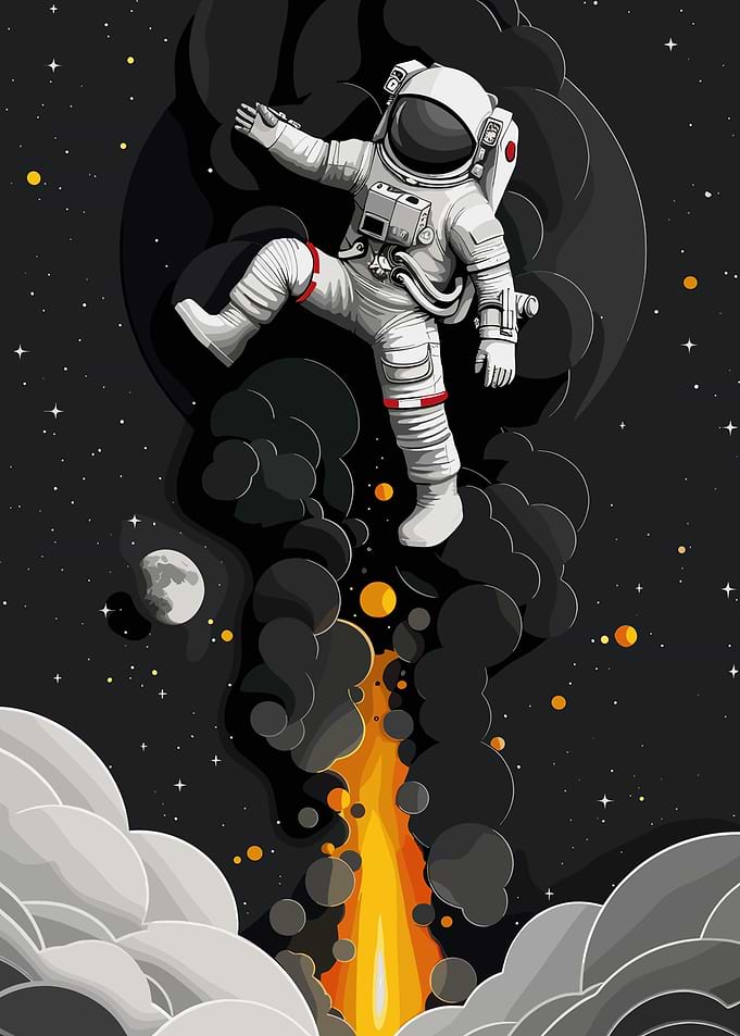 Astronaut in Space with Explosions