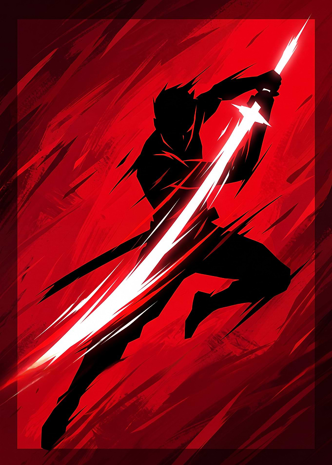 Silhouette Ninja with Glowing Sword