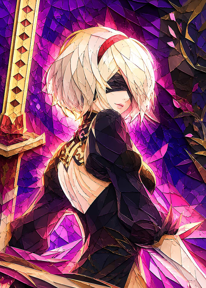 2B with Sword and Purple Background