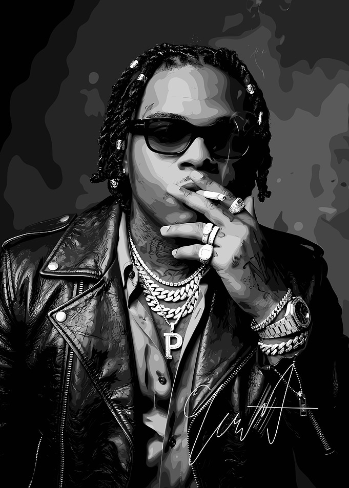 Gunna Smoking in Black and White