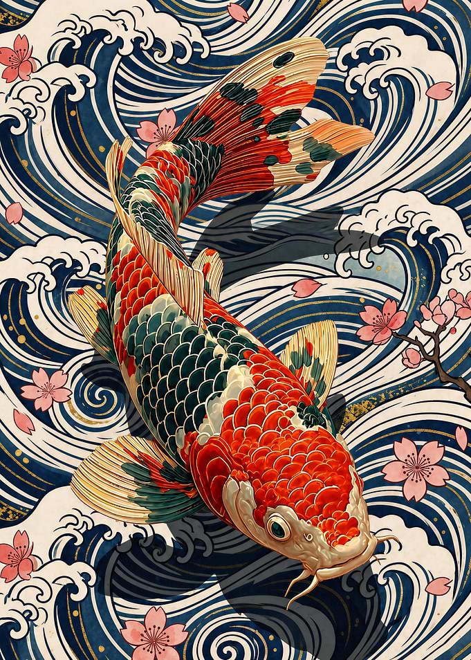 Koi Fish and Cherry Blossoms