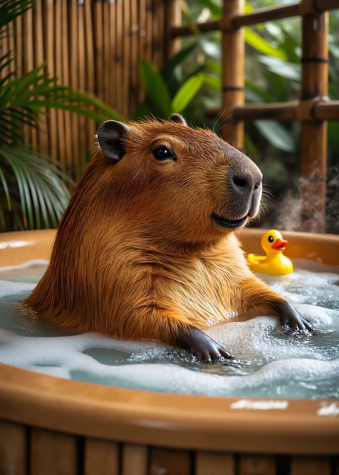 Capybara relaxing in a hot tub
