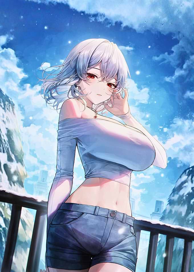 Anime Girl in Winter mountain