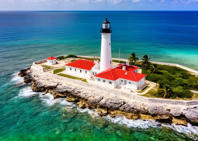 Lighthouse on a Rocky Island