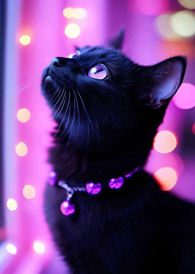 Black Cat with Purple Collar
