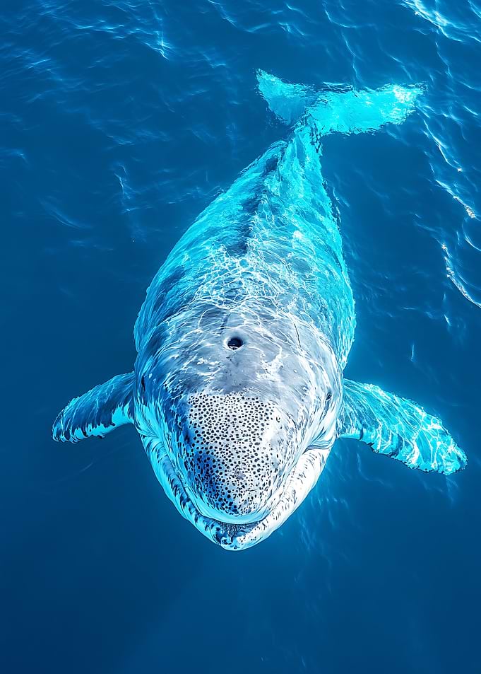 Whale swimming in blue ocean