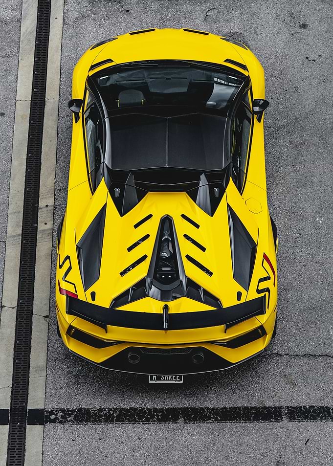 Yellow Lamborghini Aventador Top View