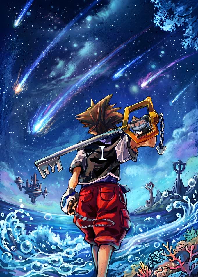Sora with Keyblade under Shooting Stars