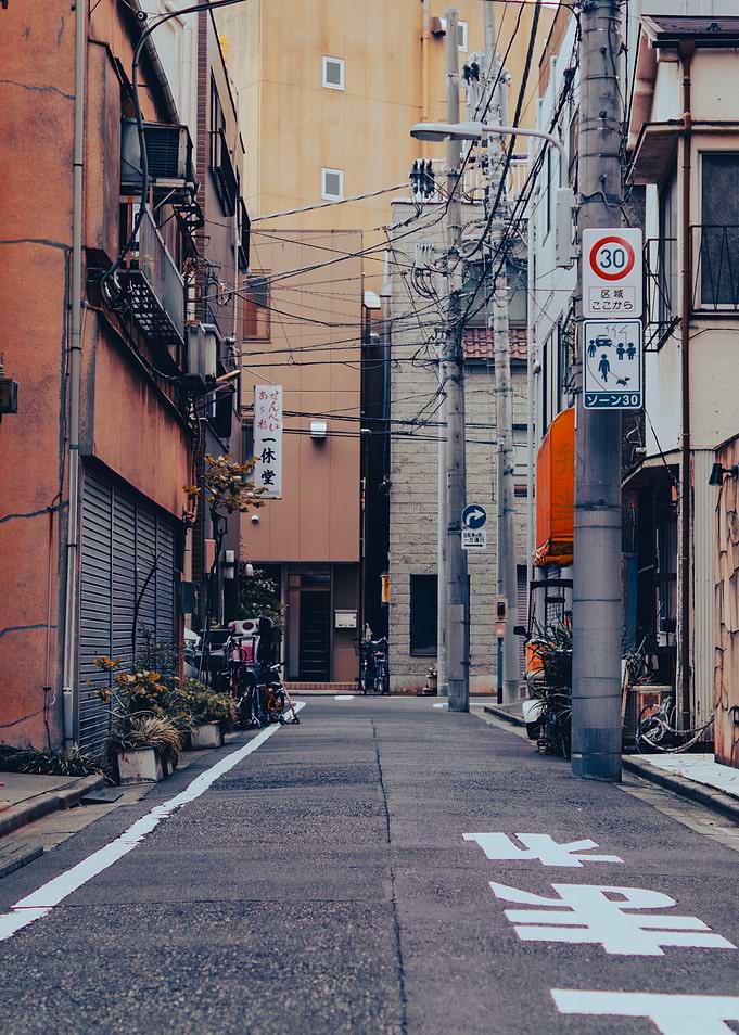 Japanese Street with Traffic Signs