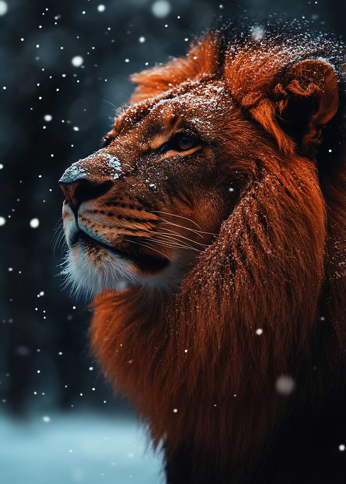Lion in Snow