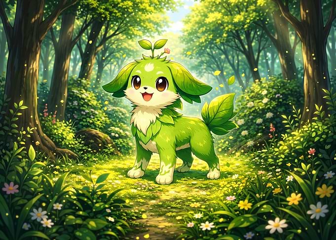 Cute Green Creature in Forest