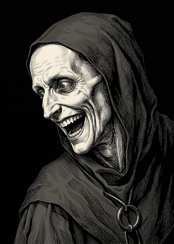 Grotesque Figure in Hood