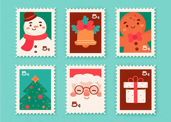 Christmas Themed Postage Stamps